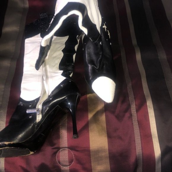 SEXY BLACK & WHITE MAURI AUTHENTIC ALLIGATOR BOOTS 3INCH HEELS SIZE 7 - Picture 5 of 7